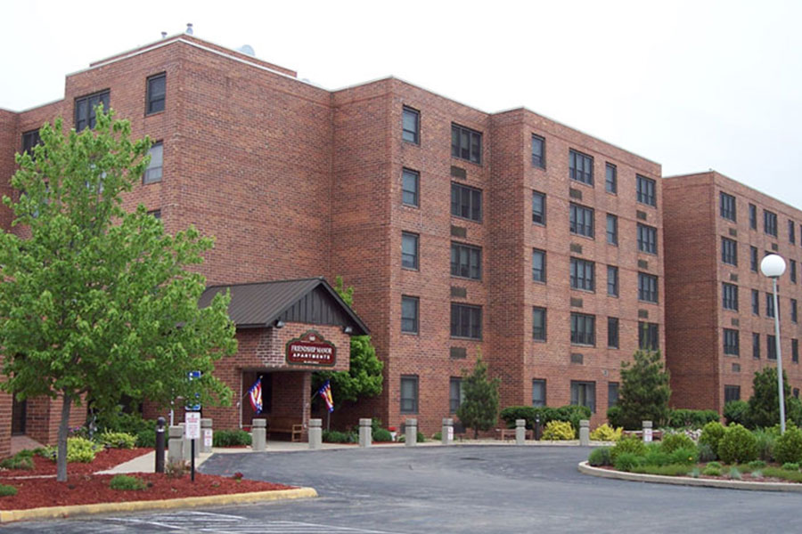 exterior view of the Friendship Manor Apartments in Lincoln IL